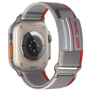 For Apple Watch 46mm / 49mm / 45mm / 44mm xDfind Double Section Metal Buckle Loop Nylon Braided Watch Band(Red Grey)