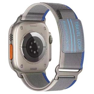 For Apple Watch 46mm / 49mm / 45mm / 44mm xDfind Double Section Metal Buckle Loop Nylon Braided Watch Band(Blue Grey)