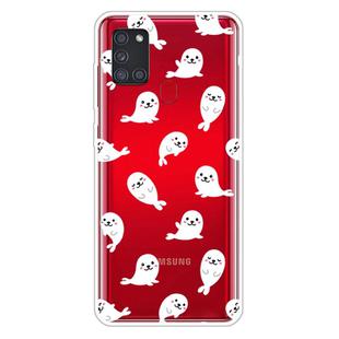 For Samsung Galaxy A21s Shockproof Painted Transparent TPU Protective Case(White Sea Lion)