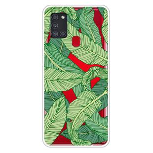 For Samsung Galaxy A21s Shockproof Painted Transparent TPU Protective Case(Banana Leaf)