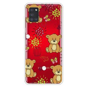 For Samsung Galaxy A21s Shockproof Painted Transparent TPU Protective Case(Little Brown Bear)