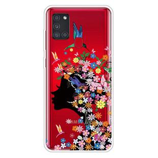 For Samsung Galaxy A21s Shockproof Painted Transparent TPU Protective Case(Flower Girl)