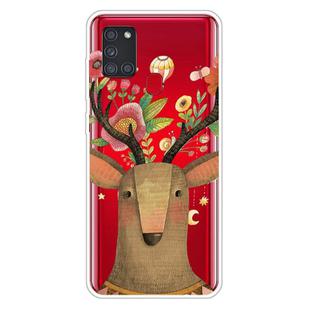 For Samsung Galaxy A21s Shockproof Painted Transparent TPU Protective Case(Flower Deer)