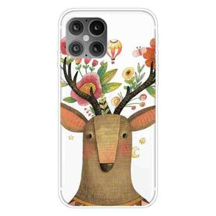 For iPhone 12 / 12 Pro Shockproof Painted Transparent TPU Protective Case(Flower Deer)