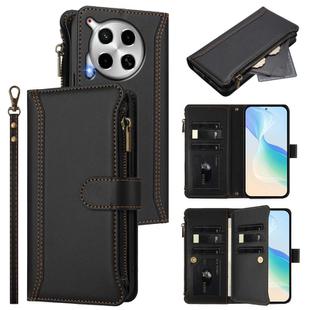 For Tecno Camon 30 4G / 5G Magnetic Closure 9 Card Slots Zipper Leather Case with Hand Strap(Black)