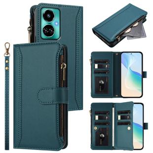 For Tecno Camon 19 / 19 Pro 5G Magnetic Closure 9 Card Slots Zipper Leather Case with Hand Strap(Dark Green)
