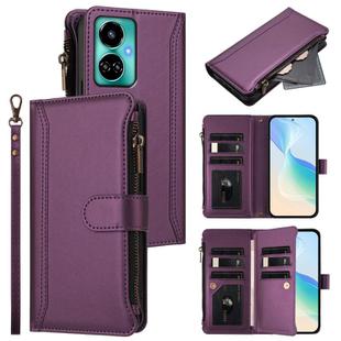 For Tecno Camon 19 / 19 Pro 5G Magnetic Closure 9 Card Slots Zipper Leather Case with Hand Strap(Purple)