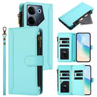 For Tecno Camon 20 4G / 20 Pro 4G Magnetic Closure 9 Card Slots Zipper Leather Case with Hand Strap(Mint Green)