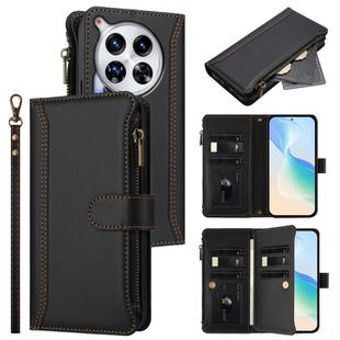 For Tecno Camon 30 Premier Magnetic Closure 9 Card Slots Zipper Leather Case with Hand Strap(Black)