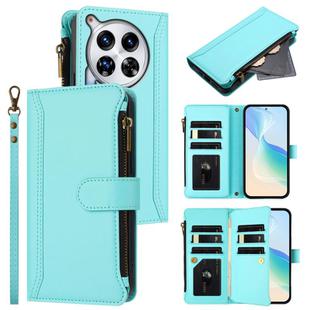 For Tecno Camon 30 Premier Magnetic Closure 9 Card Slots Zipper Leather Case with Hand Strap(Mint Green)
