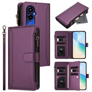 For Tecno Pova 4 Pro Magnetic Closure 9 Card Slots Zipper Leather Case with Hand Strap(Purple)