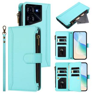 For Tecno Pova 5 Pro 5G Magnetic Closure 9 Card Slots Zipper Leather Case with Hand Strap(Mint Green)
