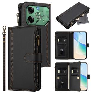 For Tecno Pova 6 4G Magnetic Closure 9 Card Slots Zipper Leather Case with Hand Strap(Black)