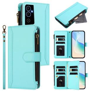 For Tecno Pova Neo 2 Magnetic Closure 9 Card Slots Zipper Leather Case with Hand Strap(Mint Green)
