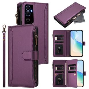 For Tecno Pova Neo 2 Magnetic Closure 9 Card Slots Zipper Leather Case with Hand Strap(Purple)