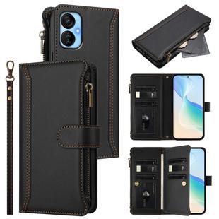 For Tecno Spark 9T / Spark 9 Pro Magnetic Closure 9 Card Slots Zipper Leather Case with Hand Strap(Black)