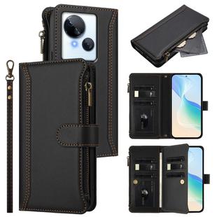 For Tecno Spark 10 5G Magnetic Closure 9 Card Slots Zipper Leather Case with Hand Strap(Black)
