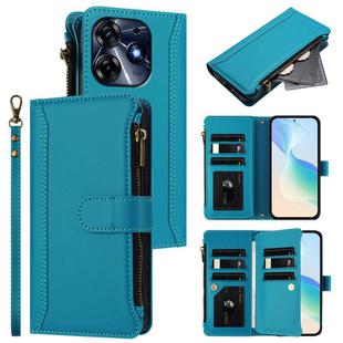 For Tecno Spark 10 Pro 4G Magnetic Closure 9 Card Slots Zipper Leather Case with Hand Strap(Turquoise)