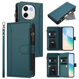 For Tecno Spark 30 5G Magnetic Closure 9 Card Slots Zipper Leather Case with Hand Strap(Dark Green)