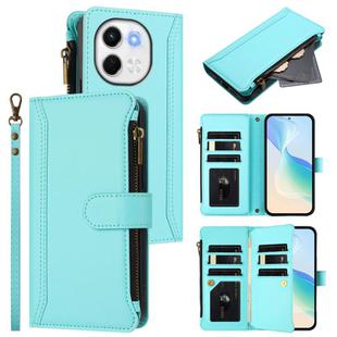 For Tecno Spark 30 5G Magnetic Closure 9 Card Slots Zipper Leather Case with Hand Strap(Mint Green)