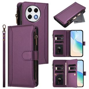For Tecno Spark 30 Pro 4G Magnetic Closure 9 Card Slots Zipper Leather Case with Hand Strap(Purple)