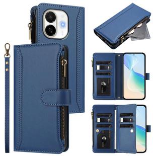 For Tecno Spark 30C 5G / Pop 9 5G Magnetic Closure 9 Card Slots Zipper Leather Case with Hand Strap(Dark Blue)