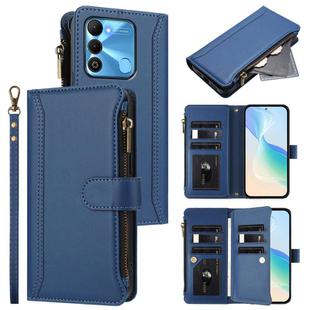 For Tecno Spark Go 2022 / Spark 8C Magnetic Closure 9 Card Slots Zipper Leather Case with Hand Strap(Dark Blue)