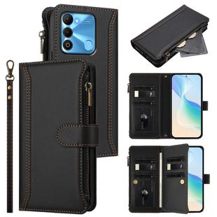 For Tecno Spark Go 2022 / Spark 8C Magnetic Closure 9 Card Slots Zipper Leather Case with Hand Strap(Black)