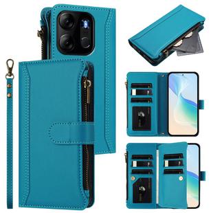 For Tecno Spark Go 2023 / Pop 7 Magnetic Closure 9 Card Slots Zipper Leather Case with Hand Strap(Turquoise)