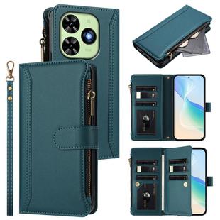 For Tecno Spark Go 2024 / 20C 4G Magnetic Closure 9 Card Slots Zipper Leather Case with Hand Strap(Dark Green)