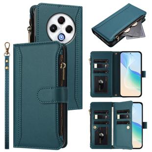 For Tecno Spark 30 4G Magnetic Closure 9 Card Slots Zipper Leather Case with Hand Strap(Dark Green)
