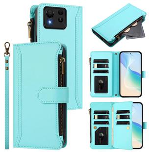 For Asus Zenfone 11 Ultra Magnetic Closure 9 Card Slots Zipper Leather Case with Hand Strap(Mint Green)