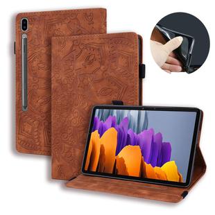 For Samsung Galaxy Tab S8 / Galaxy Tab S7 Calf Texture Embossed Horizontal Flip Leather Case with Holder & Card Slots & Photo Frame(Brown)