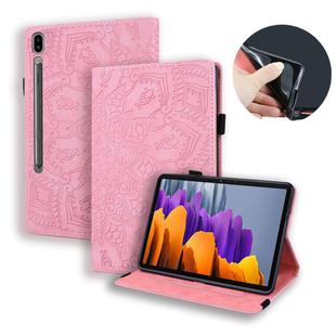 For Samsung Galaxy Tab S8 / Galaxy Tab S7 Calf Texture Embossed Horizontal Flip Leather Case with Holder & Card Slots & Photo Frame(Pink)