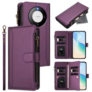 For Huawei Mate 60 Pro / 60 Pro+ Magnetic Closure 9 Card Slots Zipper Leather Case with Hand Strap(Purple)