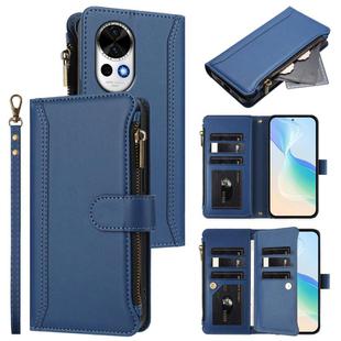 For Huawei nova 13 / nova 12 Magnetic Closure 9 Card Slots Zipper Leather Case with Hand Strap(Dark Blue)
