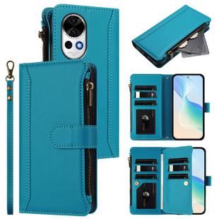 For Huawei nova 13 / nova 12 Magnetic Closure 9 Card Slots Zipper Leather Case with Hand Strap(Turquoise)