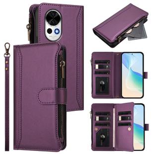 For Huawei nova 13 / nova 12 Magnetic Closure 9 Card Slots Zipper Leather Case with Hand Strap(Purple)