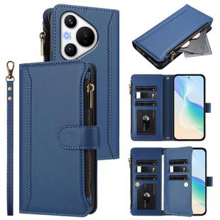 For Huawei Pura 70 Magnetic Closure 9 Card Slots Zipper Leather Case with Hand Strap(Dark Blue)