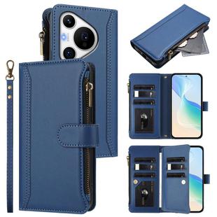 For Huawei Pura 70 Pro 5G / 70 Pro+ 5G Magnetic Closure 9 Card Slots Zipper Leather Case with Hand Strap(Dark Blue)