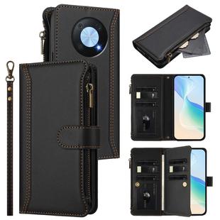 For Huawei Enjoy 50 Pro 4G Magnetic Closure 9 Card Slots Zipper Leather Case with Hand Strap(Black)