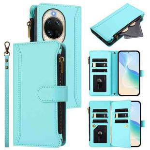 For Huawei nova 14 Magnetic Closure 9 Card Slots Zipper Leather Case with Hand Strap(Mint Green)