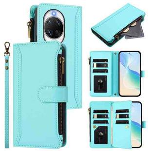 For Huawei nova 14 Ultra Magnetic Closure 9 Card Slots Zipper Leather Case with Hand Strap(Mint Green)