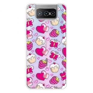 For Asus Zenfone 7 Pro ZS671KS Shockproof Painted Transparent TPU Protective Case(Strawberry Cake)