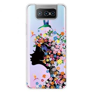 For Asus Zenfone 7 Pro ZS671KS Shockproof Painted Transparent TPU Protective Case(Flower Girl)