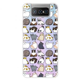 For Asus Zenfone 7 Pro ZS671KS Shockproof Painted Transparent TPU Protective Case(Mini Cats)