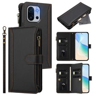 For OnePlus 13T 5G Magnetic Closure 9 Card Slots Zipper Leather Case with Hand Strap(Black)