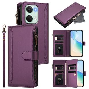 For OnePlus Nord 3 / Ace 2V Magnetic Closure 9 Card Slots Zipper Leather Case with Hand Strap(Purple)