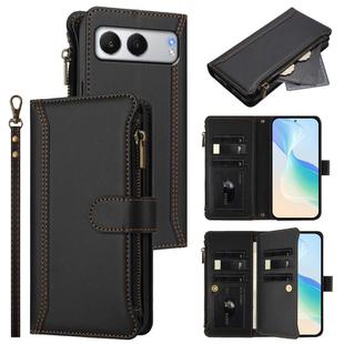 For OnePlus Nord 4 5G Global Magnetic Closure 9 Card Slots Zipper Leather Case with Hand Strap(Black)