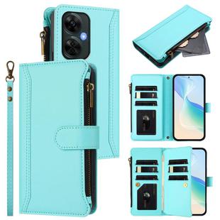 For OnePlus Nord CE 3 Lite 5G Magnetic Closure 9 Card Slots Zipper Leather Case with Hand Strap(Mint Green)